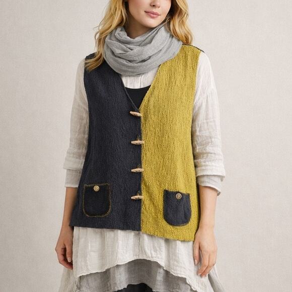 Margaret Winters Jackets & Blazers - Margaret Winters Colorblock Toggle Vest Art to Wear Lagenlook Style